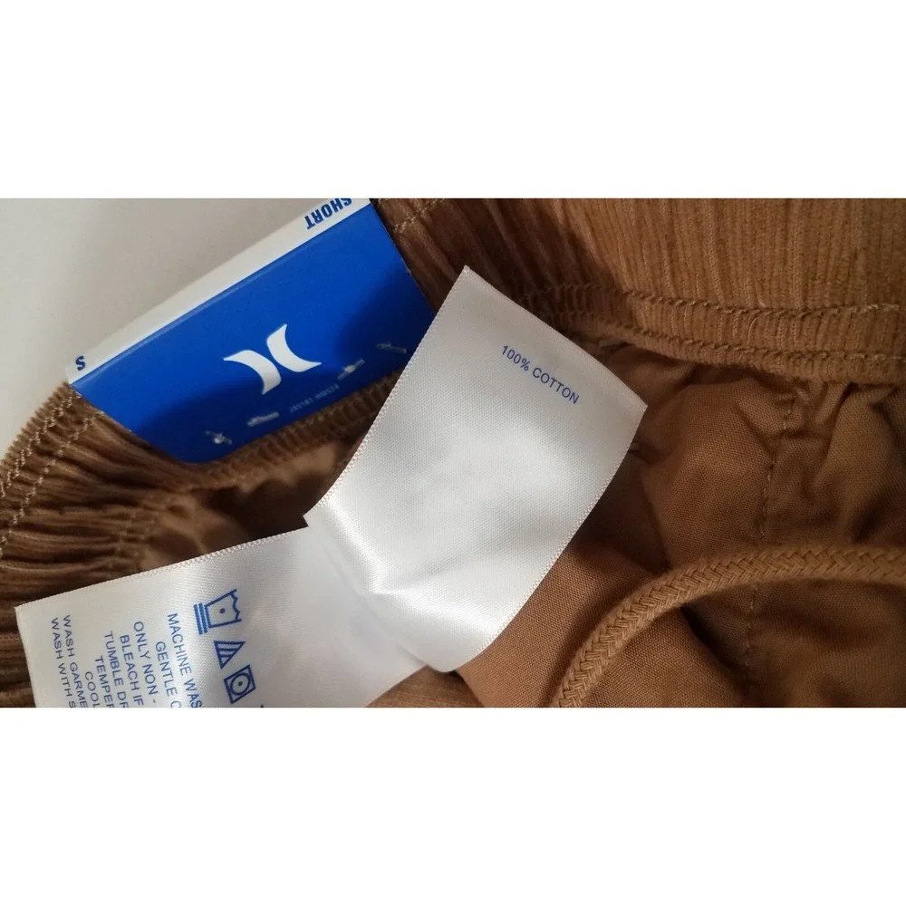 HURLEY Corduroy Drawstring Shorts Men Small Pull-on Regular Fit Tan‎ Brown NEW